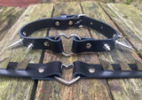 Spiked heart ring leather choker approx 19mm wide. Choice of 13 colours and spike size.