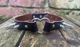 Spiked heart ring leather choker approx 19mm wide. Choice of 13 colours and spike size.
