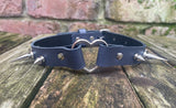 Spiked heart ring leather choker approx 19mm wide. Choice of 13 colours and spike size.
