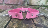 Spiked heart ring leather choker approx 19mm wide. Choice of 13 colours and spike size.