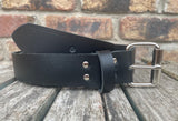 Plain leather 19mm-50mm wide belt with heavy duty nickel plated steel roller buckle. Choice of 13 colours
