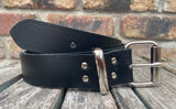 Plain leather 19mm-50mm wide belt with heavy duty nickel plated steel roller buckle. Choice of 13 colours