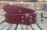 Oxblood plain leather belt with nickel plated steel roller buckle. Choice of width.