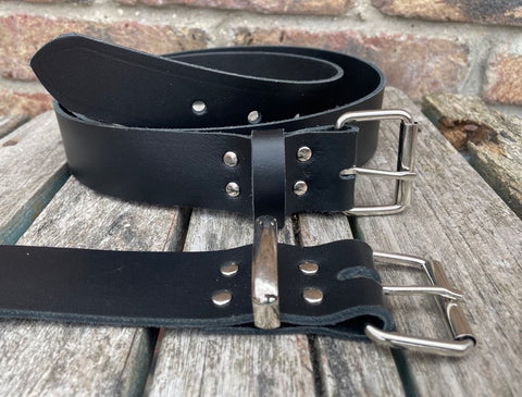 Black plain Leather Belt with nickel plated steel roller buckle. Choice of width.