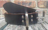 Plain leather 19mm-50mm wide belt with nickel plated steel light roller buckle. Choice of 13 colours