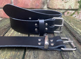 Plain leather 19mm-50mm wide belt with nickel plated steel light roller buckle. Choice of 13 colours