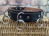 Leather triple o-ring choker 32mm wide locking or non locking. Choice of 13 colours.