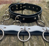 Leather triple o-ring choker 32mm wide locking or non locking. Choice of 13 colours.
