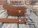 Plain leather belt with chrome plated zinc buckle. 38mm wide choice of colour XGJ805