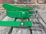 Plain leather 38mm wide belt with chrome plated zinc buckle. Choice of 13 colours XGJ805