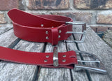 Plain leather belt with chrome plated zinc buckle. 38mm wide choice of colour XGJ805