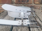 Plain leather 38mm wide belt with chrome plated zinc buckle. Choice of 13 colours XGJ805