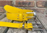 Plain leather 38mm wide belt with chrome plated zinc buckle. Choice of 13 colours XGJ805