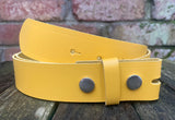 Plain leather 19mm-50mm wide press stud/snap belt with nickle plated steel studs. Choice of 13 colours.