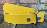 Plain leather 19mm-50mm wide press stud/snap belt with nickle plated steel studs. Choice of 13 colours.