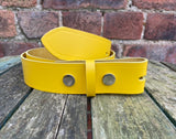 Yellow Leather Press Stud Snap Belt 3/4 - 2" Wide. Available with a choice of studs & loop.