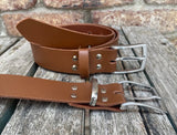 Plain leather belt with brushed nickel zinc buckle. 30mm wide choice of colour Z2498