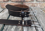 Plain leather belt with brushed nickel zinc buckle. 30mm wide choice of colour Z2498