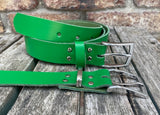 Plain leather belt with brushed nickel zinc buckle. 30mm wide choice of colour Z2498