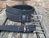 Plain leather belt with brushed nickel zinc buckle. 30mm wide choice of colour Z2498
