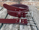 Plain leather belt with brushed nickel zinc buckle. 30mm wide choice of colour Z2498