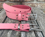 Plain leather 30mm wide belt with brushed nickel zinc buckle. Choice of 13 colours Z2498