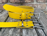 Plain leather belt with brushed nickel zinc buckle. 30mm wide choice of colour Z2498