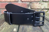 Plain leather 38mm wide belt with 2 prong black buckle. Choice of 13 colours