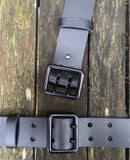 Plain leather 38mm wide belt with 2 prong black buckle. Choice of 13 colours