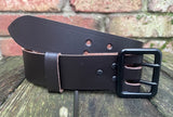 Plain leather 38mm wide belt with 2 prong black buckle. Choice of 13 colours
