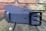 Plain leather 38mm wide belt with 2 prong black buckle. Choice of 13 colours