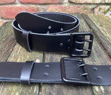 Plain leather 38mm wide belt with 2 prong black buckle. Choice of 13 colours