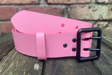 Plain leather 38mm wide belt with 2 prong black buckle. Choice of 13 colours