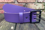 Plain leather 38mm wide belt with 2 prong black buckle. Choice of 13 colours
