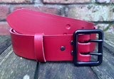 Plain leather 38mm wide belt with 2 prong black buckle. Choice of 13 colours