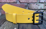 Plain leather 38mm wide belt with 2 prong black buckle. Choice of 13 colours