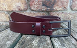 Plain leather belt with gunmetal buckle. 30mm wide choice of colour Z6724