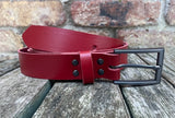 Plain leather belt with gunmetal buckle. 30mm wide choice of colour Z6724