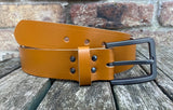 Plain leather 38mm wide belt with gunmetal buckle. Choice of 13 colours ZK1776