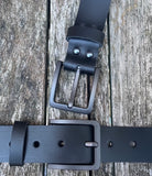Plain leather belt with gunmetal buckle. 38mm wide choice of colour ZK1776