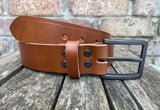 Buffalo leather 38mm wide belt with brushed gunmetal zinc buckle. Choice of 9 colours (ZK1776)