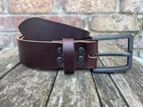Buffalo leather 38mm wide belt with brushed gunmetal zinc buckle. Choice of 9 colours (ZK1776)