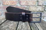 Buffalo leather 38mm wide belt with brushed gunmetal zinc buckle. Choice of 9 colours (ZK1776)