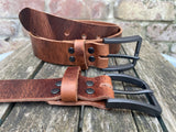 Buffalo leather 38mm wide belt with brushed gunmetal zinc buckle. Choice of 9 colours (ZK1776)