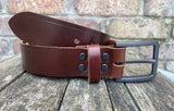Buffalo leather 38mm wide belt with brushed gunmetal zinc buckle. Choice of 9 colours (ZK1776)
