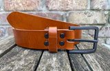 Buffalo leather 38mm wide belt with brushed gunmetal zinc buckle. Choice of 9 colours (ZK1776)