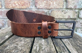 Buffalo leather 38mm wide belt with brushed gunmetal zinc buckle. Choice of 9 colours (ZK1776)