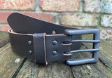 Plain leather 38mm wide belt with 2 prong gunmetal buckle. Choice of 13 colours