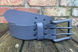 Plain leather 38mm wide belt with 2 prong gunmetal buckle. Choice of 13 colours