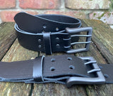 Plain leather 38mm wide belt with 2 prong gunmetal buckle. Choice of 13 colours